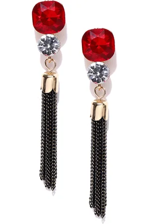 Jewels Galaxy Red & Black Luxuria Gold-Plated Handcrafted Tasselled Drop Earrings