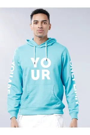 LocoMotive Men Blue Printed Hooded Sweatshirt