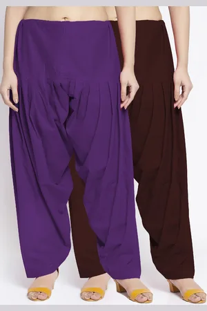 Jinfo Women Pack Of 2 Purple & Brown Solid Loose Fit Cotton Salwar