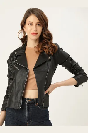 Leather Retail Women Black Crop Biker Jacket
