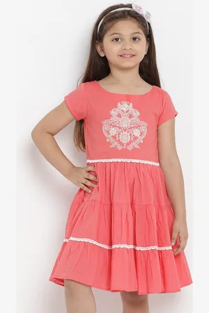 Bhama Peach-Coloured Floral Embroidered Dress