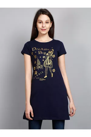 Fleximaa Women Navy Blue Printed Longline Top
