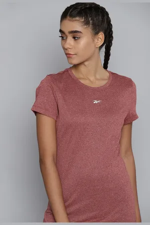 Reebok Women Maroon Solid Training or Gym T-shirt
