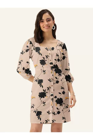 DressBerry Women Beige & Black Floral Sheath Mini Dress