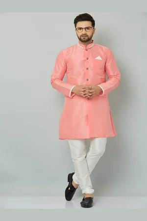 Kaifoo Men Pink & White Solid Sherwani Set