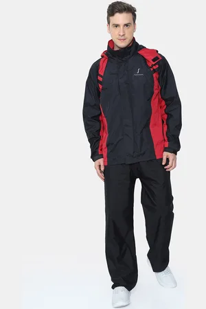 FabSeasons Unisex Black & Red Colourblocked Waterproof Rain Suit