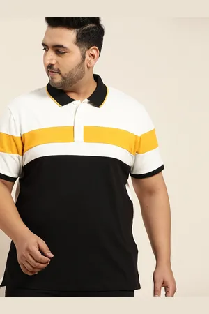 Sztori Men Plus Size Black & White Colourblocked Polo Collar T-shirt
