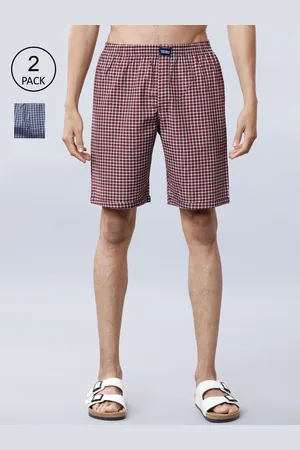 Highlander Men Pack of 2 Blue & Red Checked Lounge Shorts