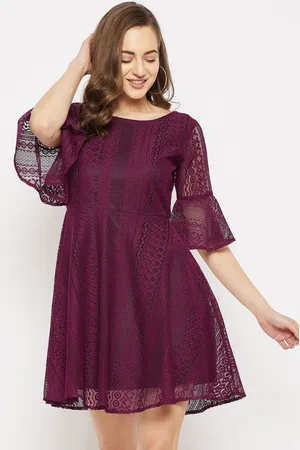 Imfashini Women Burgundy Fit & Flared Dress