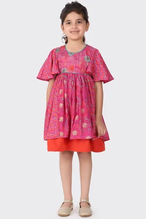 Fabindia Magenta & Blue Floral Printed Empire Dress
