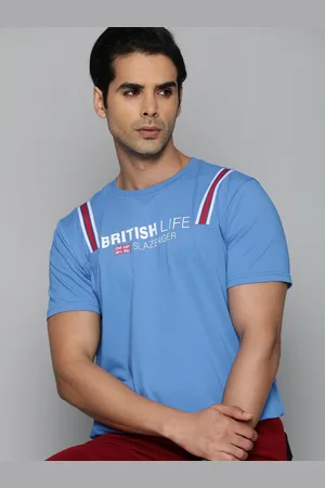 Slazenger Men Blue Brand Logo Printed Pure Cotton T-shirt