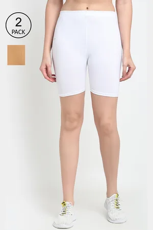 Jinfo Women Pack of 2 White & Beige Solid Cycling Shorts