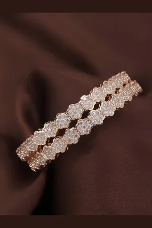 I Jewels Women Set Of 2 Rose Gold-Plated White AD-Studded Bangles
