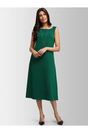 FableStreet Women Solid Green A-Line Dress