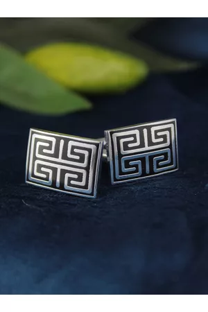 Kavove Men Black & Silver-Toned Square Shape Cufflink