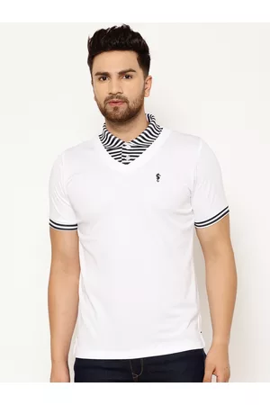 EPPE Men White Solid Polo Collar T-shirt