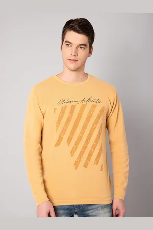 CANTABIL Men Mustard & Black Typography Printed Pullover