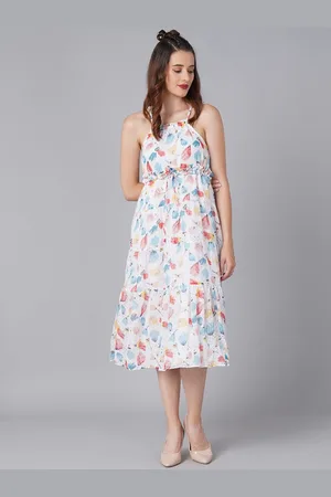 Cation White Floral Chiffon Empire Midi Dress