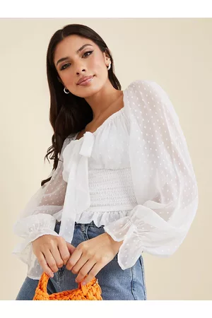 Styli Sweetheart Neck Dobby Weave Empire Top