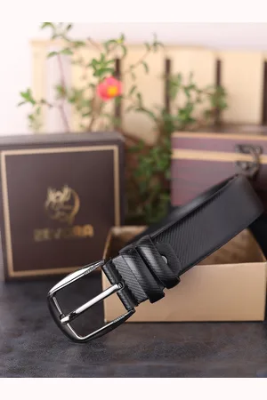 ZEVORA Men Black Textured Genuine Leather Belt