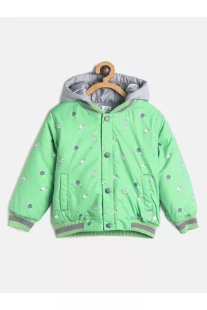 MINI KLUB Boys Green & Grey Geometric Lightweight Padded Jacket
