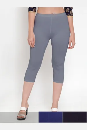 Jinfo Women Grey & Blue Pack of 3 Cotton Capris