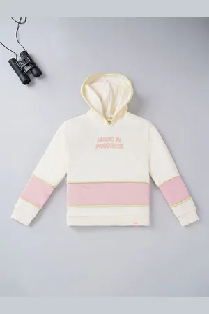 Ed-a-Mamma Girls Off White Printed Hooded Sweatshirt