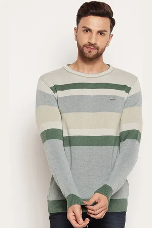 Duke Men Green & Grey Striped Pullover