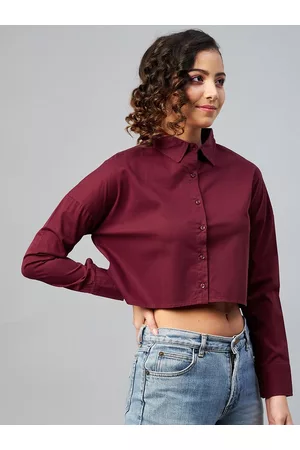Chimpaaanzee Women Maroon Oversized Casual Shirt