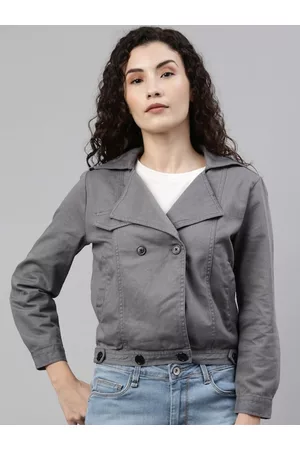 Campus Women Grey Windcheater Crop Cotton Denim Jacket