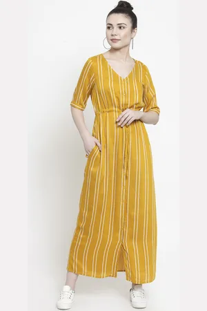 Color Cocktail Women Yellow & White Maxi Dress