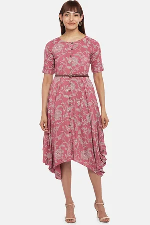 Pantaloons Coral Floral Midi Dress