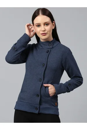 Campus Women Blue Windcheater Longline Outdoor Tailored Jacket
