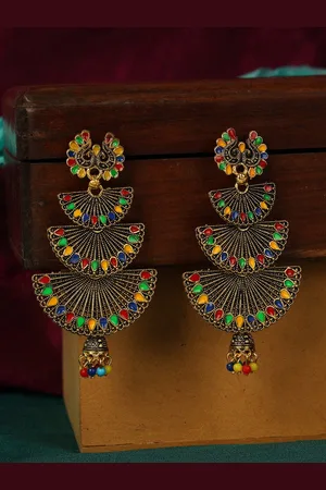ANIKAS CREATION Gold-Plated & Yellow Contemporary Drop Earrings