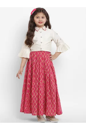 Bhama Girls Off White & Pink Ready to Wear Lehenga Choli
