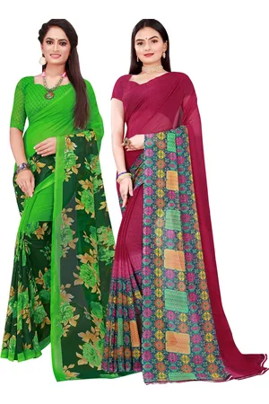 Kalini Green & Maroon Floral Printed Pure Georgette Saree Pack Of 2