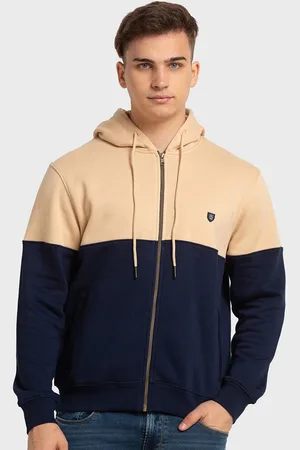 ColorPlus Men Beige Colourblocked Hooded Sweatshirt