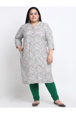 Pluss Floral Printed Mandarin Collar A-Line Kurta