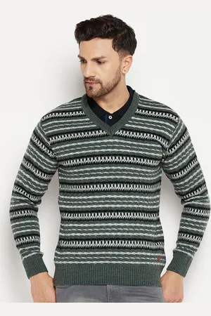 Duke Men Green & Black Striped Striped Pullover
