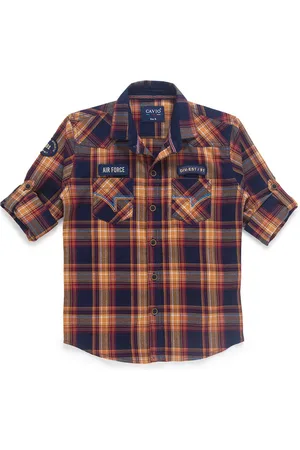 CAVIO Boys Mustard Yellow & Blue Tartan Checks Checked Casual Shirt