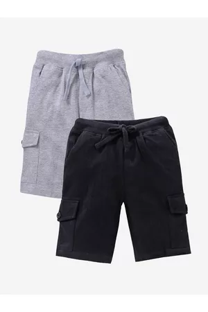 KiddoPanti Boys Black & Grey Melange Set of 2 Cargo Shorts