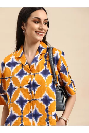 Anouk Yellow Tie and Dye Print Shirt Style Top