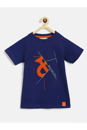 TALES & STORIES Boys Navy Blue Printed T-shirt