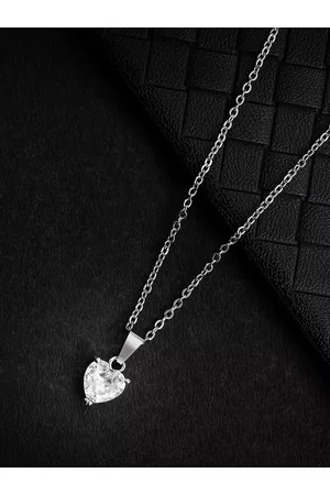 justpeachy Women Silver-Toned Heart Shaped Pendant With Chain