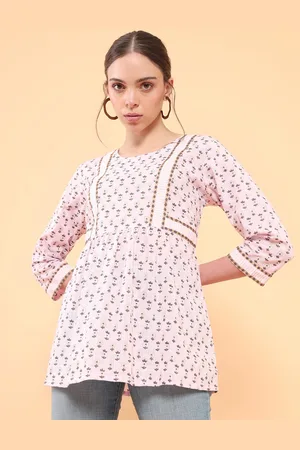 Soch Women Pink & Brown Printed Cotton Round neck Tunic