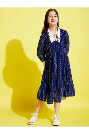 Cherry & Jerry Girls Blue & White Midi Dress