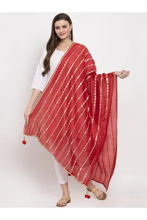 Clora Creation Red Striped Gotta Patti Silk Dupatta