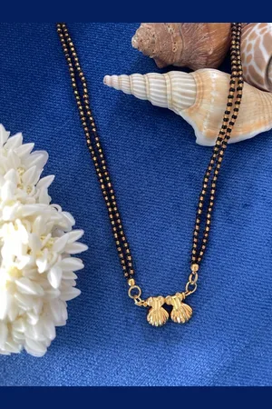 Digital Dress Room Gold-Plated & Black Beaded Vati Pendant Mangalsutra