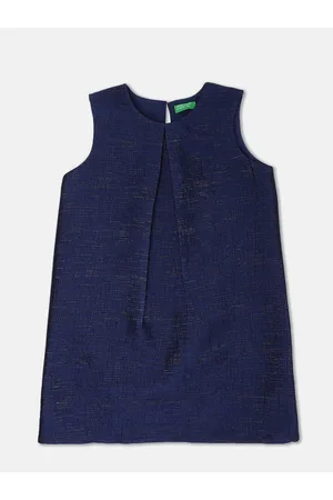 Benetton Girls Navy Blue Printed A-Line Dress