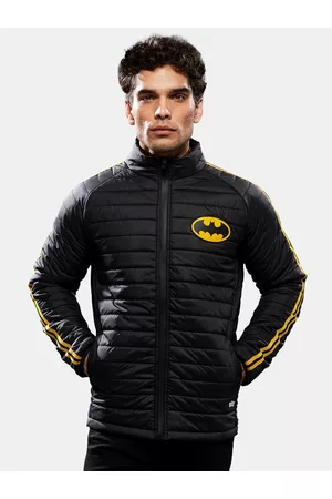 The Souled Store Men Black & Yellow Lightweight Batman Logo Puffer Jacket